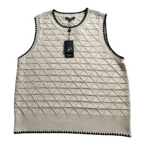 Adrianna‎ Papell Woman’s Size XL Cream Embroidered Knit Sweater Vest